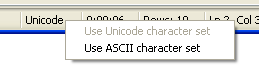 statusbar - character set popup