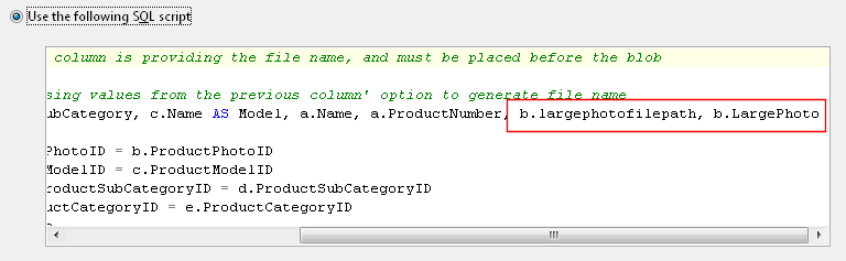SQL Spreadsheets online help - Image and file options