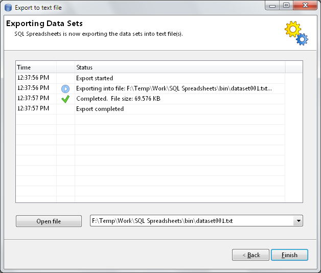 SQL Spreadsheets online help - Exporting to text files